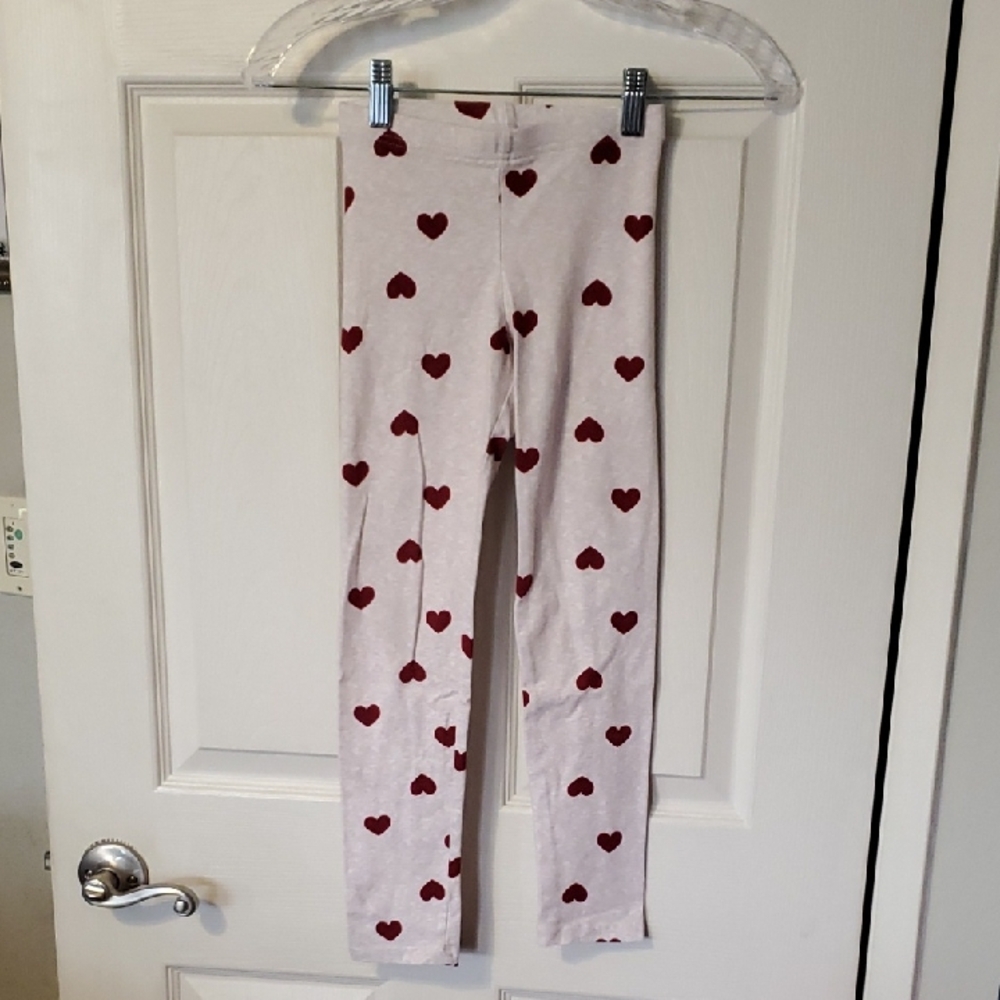 Old Navy Heather Cream Leggings with Red Heart Pattern